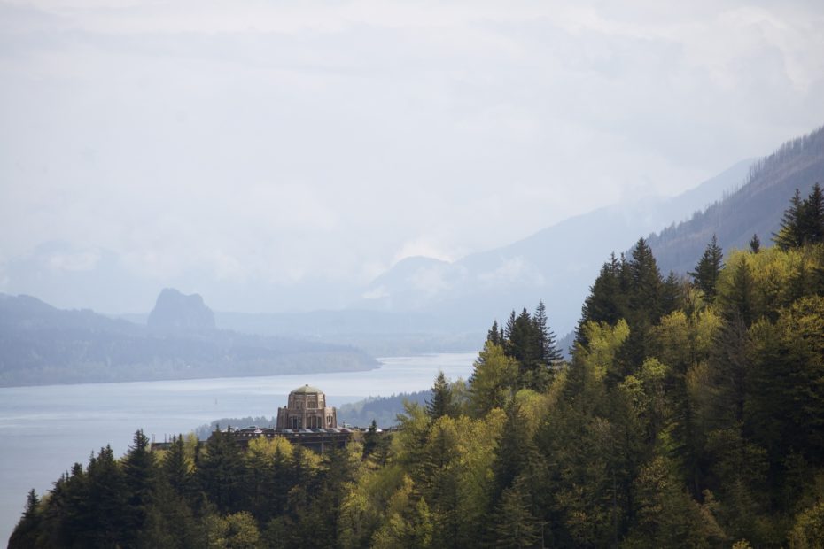 Columbia River Gorge looking towards Vista House on Crown Point
