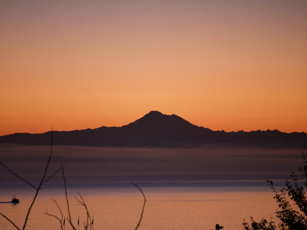 Sunrise behind Mt. Baker