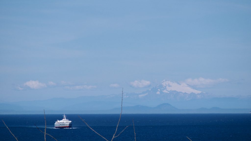 A ferry boat crossing the Straight of Juan de Fuca from Victoria to Port Angeles