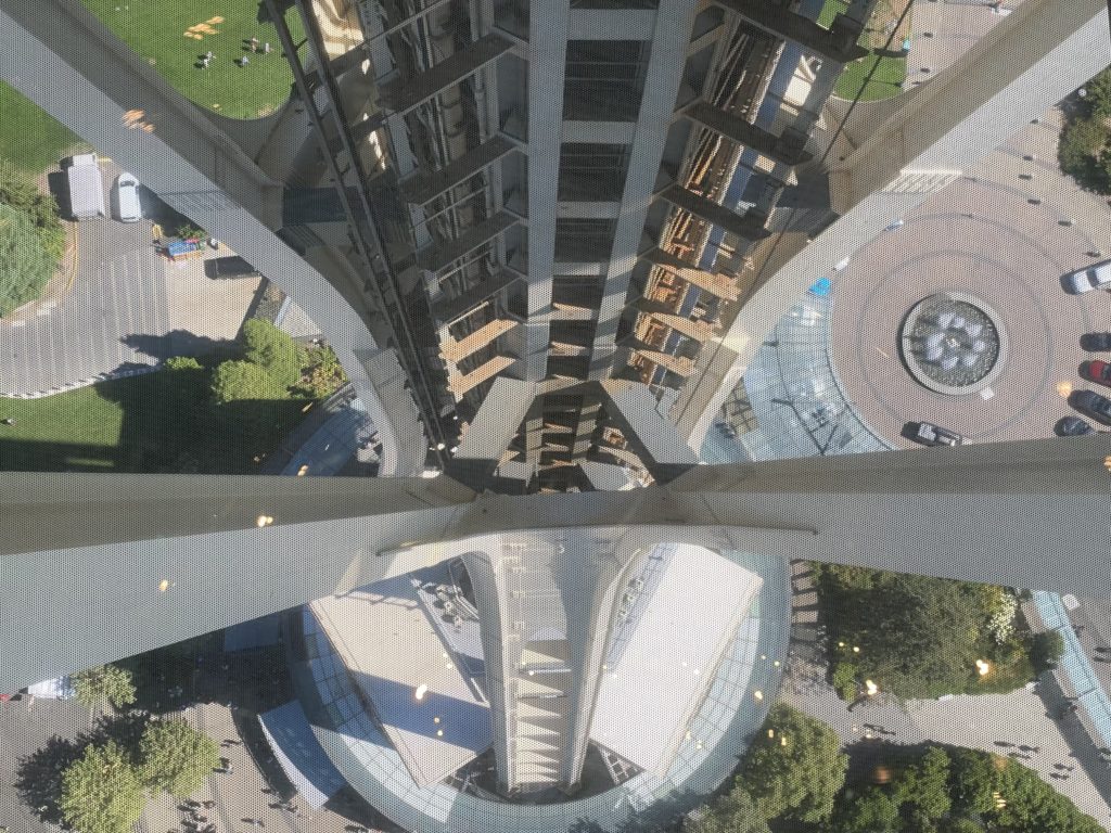 The view through the glass floor of the Space Needle