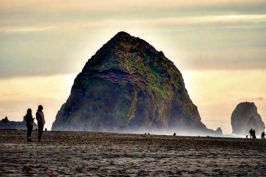 Evening glow of the Haystacks at Cannon Beach, Oregon