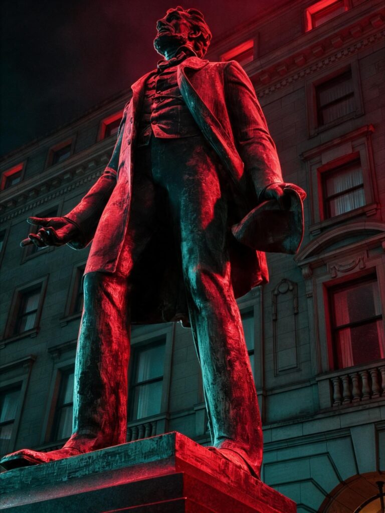 Heavily stylized image of the Abraham Lincoln statue by the former education building on Mall A of downtown Cleveland
